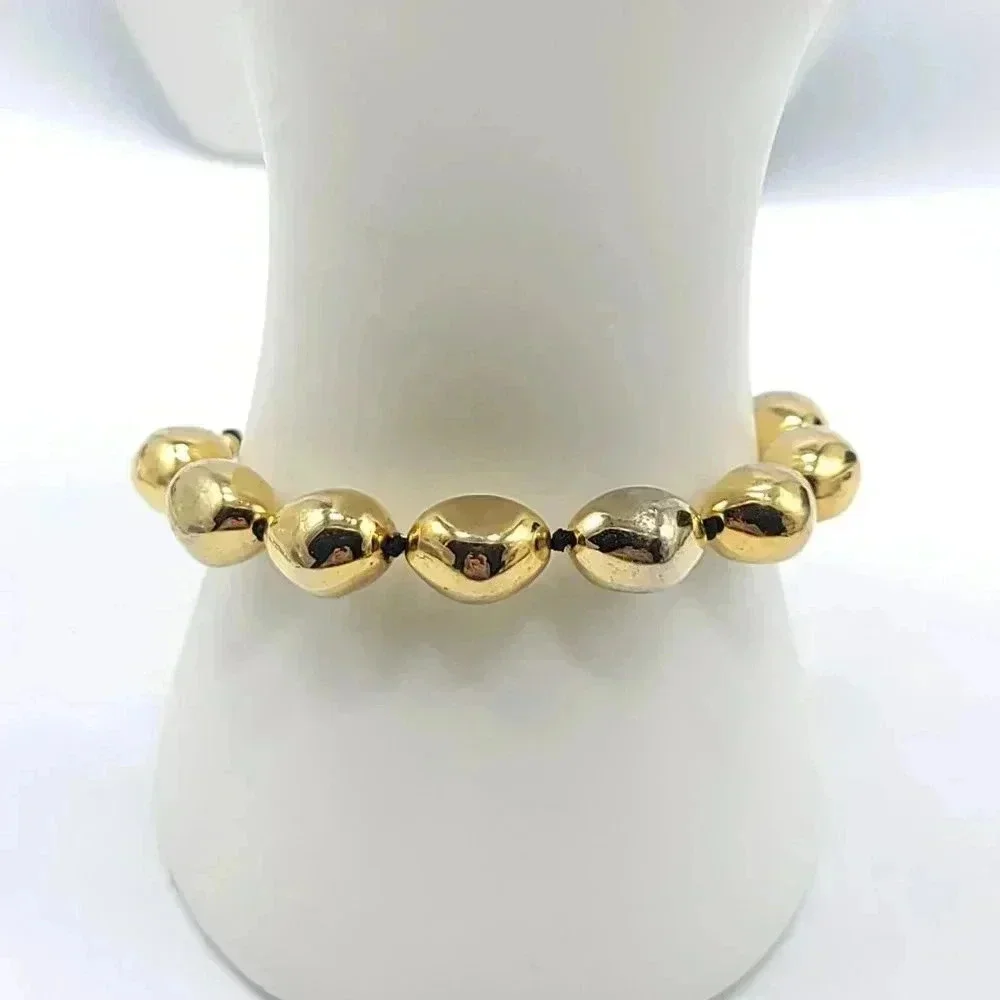 Liz Claiborne Gold Tone Oblong Bead Acrylic Toggle Bracelet Vintage 8.5